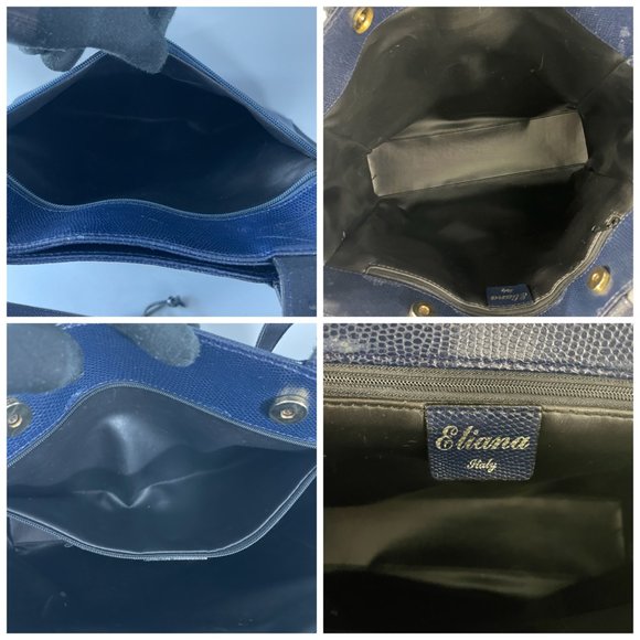 Exquisite Eliana Italy Blue Leather with Black Canvas Tote Bag - Picture 12 of 13